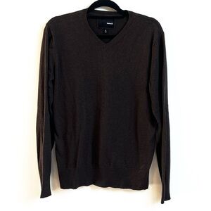 Hurley Men’s Solid Brown Sweater Cotton Knit Pullover V Neck Long Sleeves L